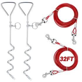 Amylove Cable-01 2 Set Dog Tie Out Cable And Stake - 30ft Leash Chain 16 Inch Spiral Stak