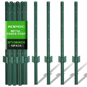 Aopec Eup091g-10p Fence Post 3 Feet / 36 Inch Pack Of 10 Heavy Duty Metal Posts No Dig