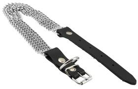 Dogs My Love Z-rymar-tri-3-65 Triple Metal Chain 1 Inch Wide Genuine Leather Straps Dog Collar 22.5 -25