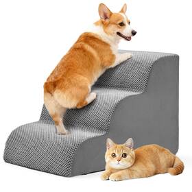 Dumos Dm-yjgpt3-1 Dog Stairs Ramp For Small Dogs And Cats 3-step Curved Pet Steps Wi