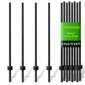 Forehogar Post-b0508 Metal Fence Post Black 4.8 Feet Pack Of 8 T Posts For Wire No Dig St
