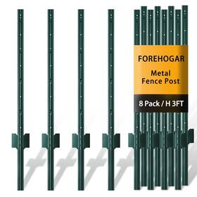 Forehogar Post-g0308 Metal Fence Post 3 Feet Green Pack Of 8 T Posts For Wire No Dig Stee