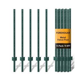 Forehogar Post-g0415 Metal Fence Post 4 Feet Green Pack Of 15 T Posts For Wire No Dig Ste
