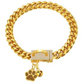 Luxlife 750225646049 Dog Chain Collars Gold Collar 10mm Cuban Link Stainless Steel