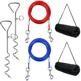 Makcnmym 732910235226 2 Sets Dog Tie Out Cable And Stake 16 Ft Outside Heavy Duty Leads Long Do