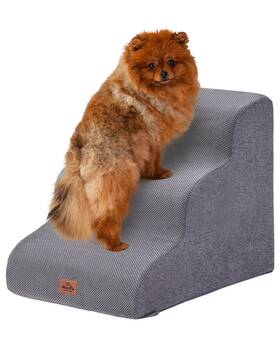 Massfu Mf003-dg-3 Gray Curved Dog Stairs Ramp For Small Dogs And Cats 17.1 Inch H 3-step Steps F