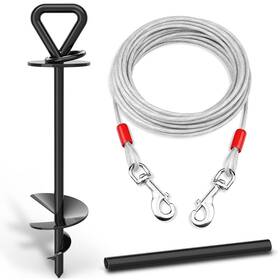 Meegood Mg-sc10 25 Ft Dog Tie Out Cable And Stake - Durable Sturdy Yard Leash For