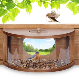 Mixxidea A-327 Wooden Bird Feeder With 180 Degree Clear View Large Window Mount E