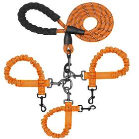 Neoguly Neo1014-orange 3 Dog Leash No Tangle Heavy Duty Multiple Lead Shock Absorbing Bungee Wi