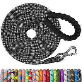 Ntr 726754113321 50ft Long Dog Leash - Black Rope With Swivel Lockable Hook And Comfortabl
