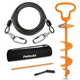 Petbobi Cp3453 Heavy Duty Dog Tie Out Cable And Stake - 20ft Steel Wire Leads Fo