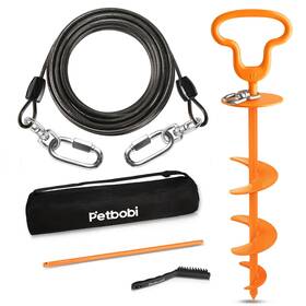 Petbobi Cp3454 Dog Tie-out Cable And Stake - Heavy Duty Anti Rust Spiral Stakes 30f