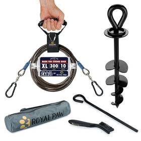 Royal Paw 850055085220 Dog Tie Out Cable And Stake 10ft - For Large Dogs Up To 300 Lbs Heavy Duty