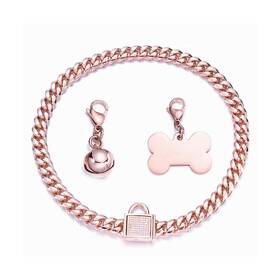Rumypet 729388919284 Rose Gold Chain Dog Collar 10mm/14mm Cuban Link Chew Pro... Fast Ship