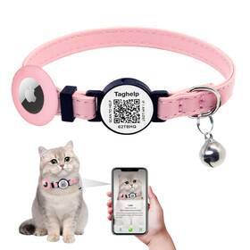 Taghelp Th-11707 Collar Leather Breakaway Airtag Cat With Bell - Kitten Apple A