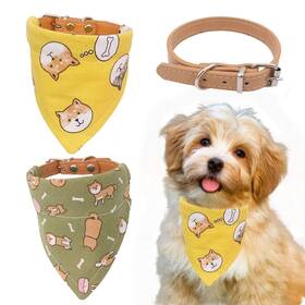 Timoey 708200674594 Dog Collars For Small Dogs Adjustable Leather Puppy Collar Bandana And Cute S