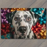 Art Print Dalmatian Dog Portrait Colorful Bows Close Up Expressive Eyes. Fixed Price $11.99.